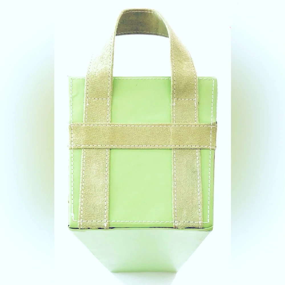 Apple green multipurpose Storage tote Top stitched faux suede trim 15 x 6 x 6